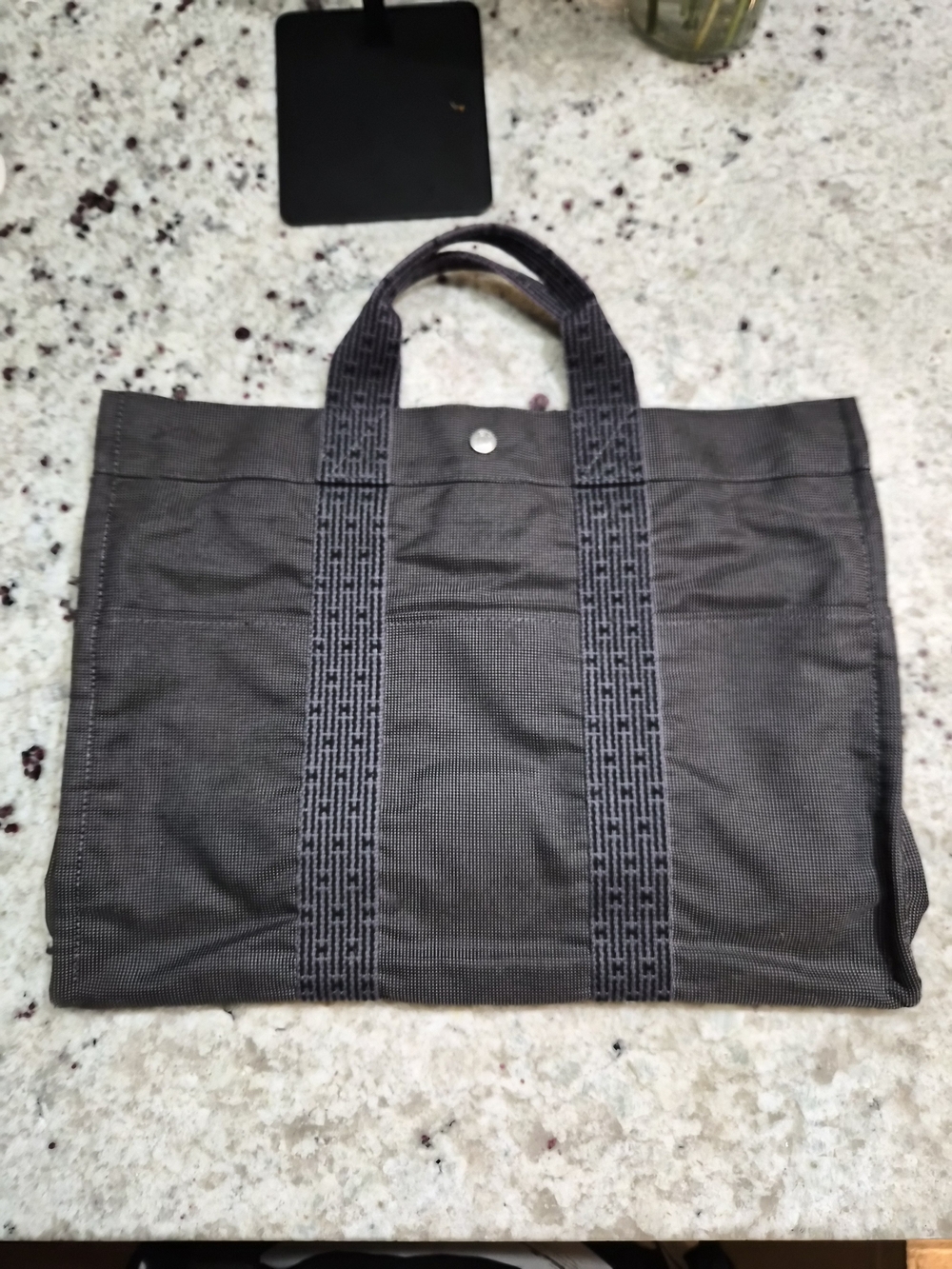 Authentic Hermès Her Line Tote GM Extra Large Travel Bag Grey Canvas Weekender - Picture 2 of 16